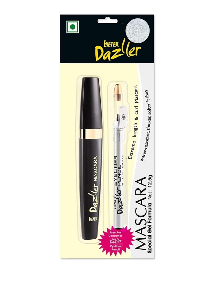 Dazzler Eyecomber Combo Pack: Mascara (Black), 12.5g + Eyeliner (Sharpener Included) (Black)