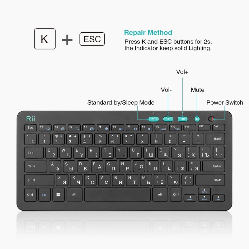 Rii Rkm709 2.4g Wireless Bluetooth Keyboard, English Version, Matte Black - Image 2