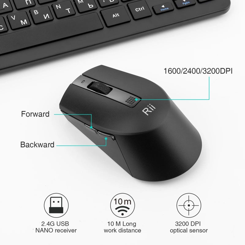 Rii Rkm709 2.4g Wireless Bluetooth Keyboard, English Version, Matte Black - Image 3