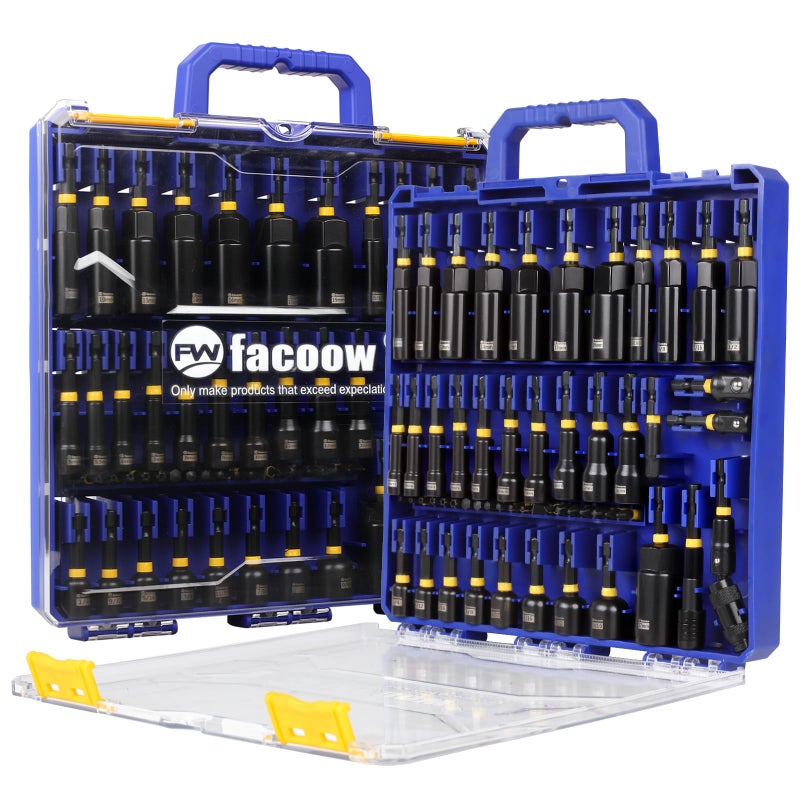 Facoow 55PCS Impact Nut Driver Set Magnetic SAEMetric Nut Drivers Deep Impact Nut Drivers Impact Socket Adapters Wing Nut Driver Power BitQuick Release Extension Pivoting NutsetterStorage Box - Image 2
