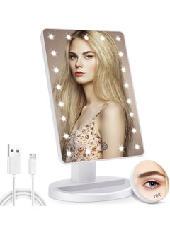 COSMIRROR COSMIRROR Lighted Makeup Vanity Mirror with 10X Magnifying Mirror, 21 LED Lighted Mirror with Touch Sensor Dimming, 180°Adjustable Rotation, Dual Power Supply, Portable Cosmetic Mirror (White) 