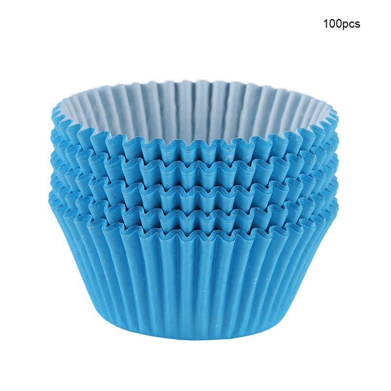 100PCS Mini Cupcake Liners Round Cake Baking Cups Muffin Cases Home Party Blue - Image 1