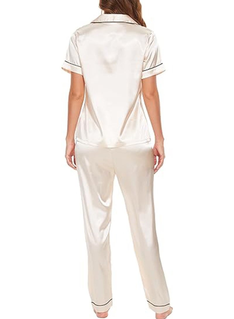 Caprisious Caprisious Women's Luxurious Silk Satin Pajama Set - Soft and Comfortable Short Sleeve Nightwear for a Blissful Sleep, Perfect for Relaxing Evenings and Cozy Nights  - Image 2