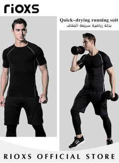 RIOXS Men's 3PCS Sports Set, Breathable Quick-drying Suit, Men's Gym Clothes, Fitted with Elastic Waistband for Added Comfort, Designed with Powerful Moisture-wicking Fabrics, Suitable for Fitness Training, Running, Cycling, Hiking and Other Outdoor Activities  - Image 2