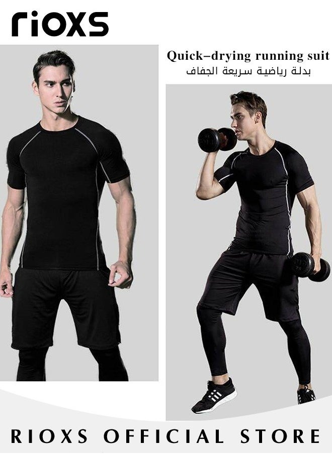 RIOXS Men's 3PCS Sports Set, Breathable Quick-drying Suit, Men's Gym Clothes, Fitted with Elastic Waistband for Added Comfort, Designed with Powerful Moisture-wicking Fabrics, Suitable for Fitness Training, Running, Cycling, Hiking and Other Outdoor Activities  - Image 2