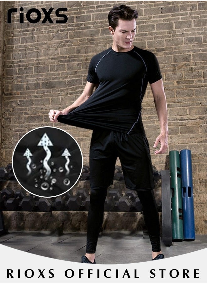 RIOXS Men's 3PCS Sports Set, Breathable Quick-drying Suit, Men's Gym Clothes, Fitted with Elastic Waistband for Added Comfort, Designed with Powerful Moisture-wicking Fabrics, Suitable for Fitness Training, Running, Cycling, Hiking and Other Outdoor Activities  - Image 4