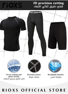 RIOXS Men's 3PCS Sports Set, Breathable Quick-drying Suit, Men's Gym Clothes, Fitted with Elastic Waistband for Added Comfort, Designed with Powerful Moisture-wicking Fabrics, Suitable for Fitness Training, Running, Cycling, Hiking and Other Outdoor Activities  - Image 5