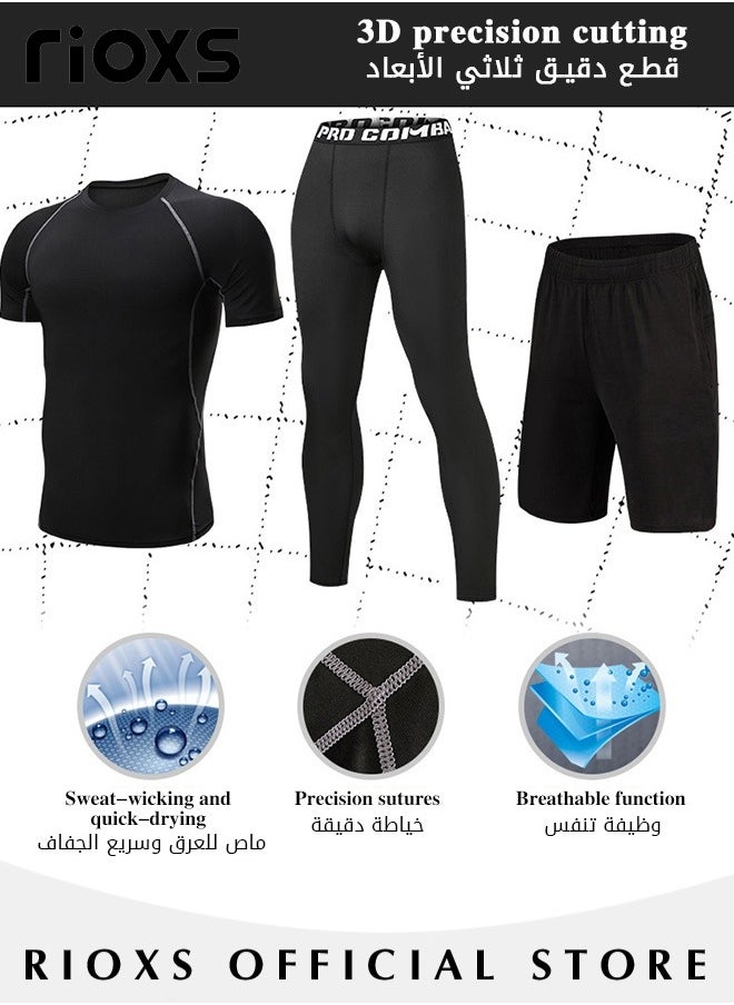 RIOXS Men's 3PCS Sports Set, Breathable Quick-drying Suit, Men's Gym Clothes, Fitted with Elastic Waistband for Added Comfort, Designed with Powerful Moisture-wicking Fabrics, Suitable for Fitness Training, Running, Cycling, Hiking and Other Outdoor Activities  - Image 5