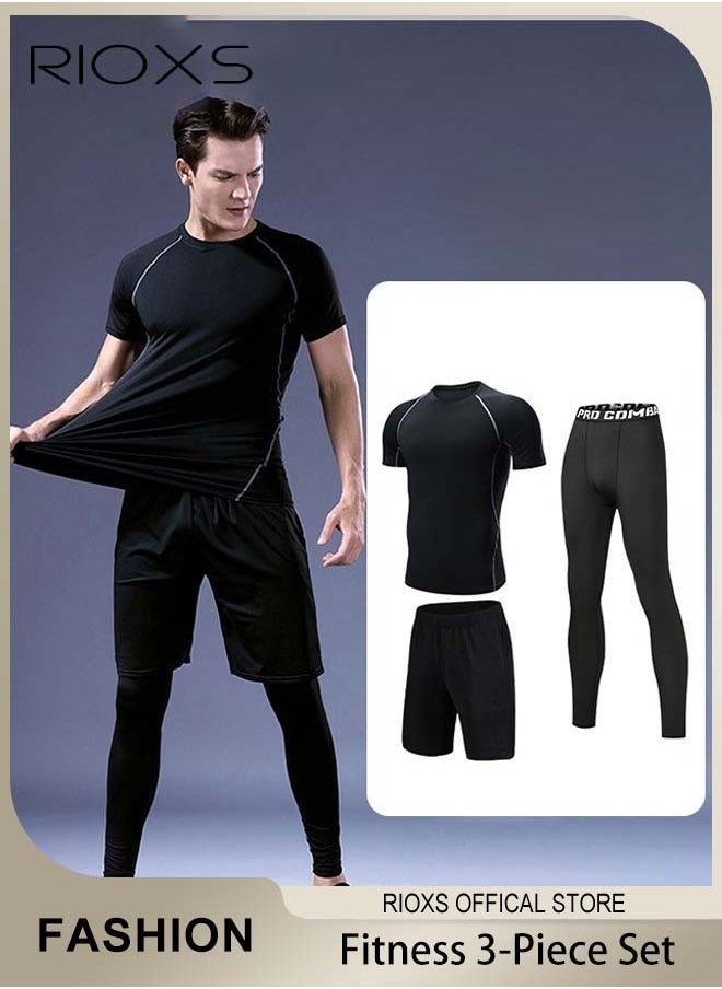 RIOXS Men's 3PCS Sports Set, Breathable Quick-drying Suit, Men's Gym Clothes, Fitted with Elastic Waistband for Added Comfort, Designed with Powerful Moisture-wicking Fabrics, Suitable for Fitness Training, Running, Cycling, Hiking and Other Outdoor Activities  - Image 1