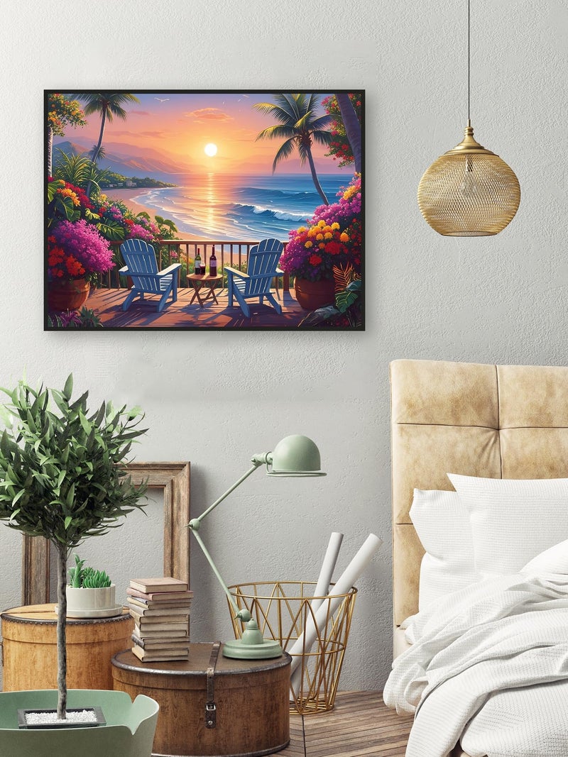 askkqtx Beach Sunset Diamond Art Kits for Adults, Coconut Tree Diamond Painting Kits for Beginners, DIY 5D Full Drill Crystal Flowers Diamond Dots Gem Art Craft Home Decor 16x12 Inch - Image 3