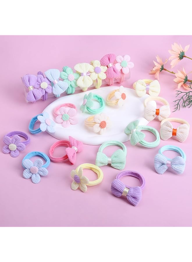 KASTWAVE 24 Pcs Toddler Hair Ties For Girls Baby Hair Tie Cute Flower Elastic Scrunchies Seamless Ponytail Holders Little Girls Hair Accessories For Thick Hair Pink Purple Blue - Image 5