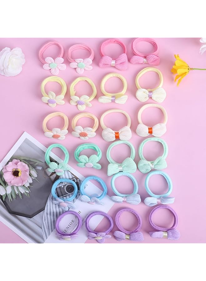 KASTWAVE 24 Pcs Toddler Hair Ties For Girls Baby Hair Tie Cute Flower Elastic Scrunchies Seamless Ponytail Holders Little Girls Hair Accessories For Thick Hair Pink Purple Blue - Image 4