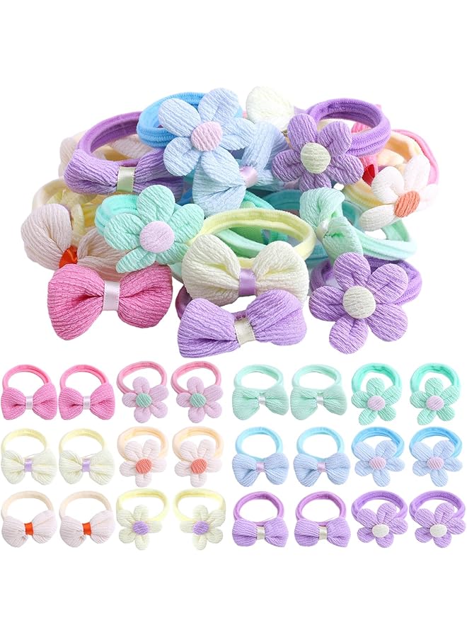 KASTWAVE 24 Pcs Toddler Hair Ties For Girls Baby Hair Tie Cute Flower Elastic Scrunchies Seamless Ponytail Holders Little Girls Hair Accessories For Thick Hair Pink Purple Blue - Image 1