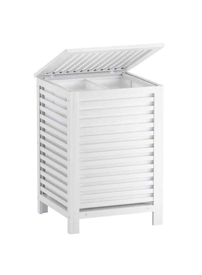 SMIBUY Double Laundry Hamper with Lid, 120L Bamboo Laundry Basket with Removable Liner Bag, 2-Section Clothes Divider Laundry Sorter for Laundry Room, Bathroom, Bedroom (White) - Image 1
