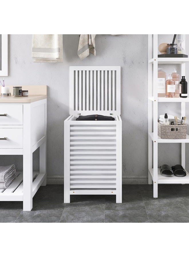 SMIBUY Double Laundry Hamper with Lid, 120L Bamboo Laundry Basket with Removable Liner Bag, 2-Section Clothes Divider Laundry Sorter for Laundry Room, Bathroom, Bedroom (White) - Image 2