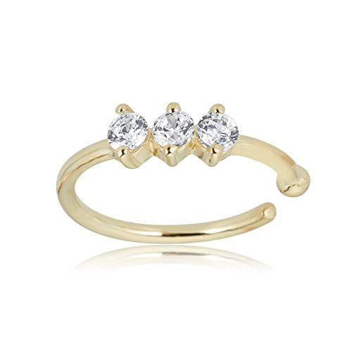 AVORA 14K Yellow Gold Three-Stone Simulated Diamond CZ Nose Ring Hoop (20 Gauge) - 5/16" - Image 5