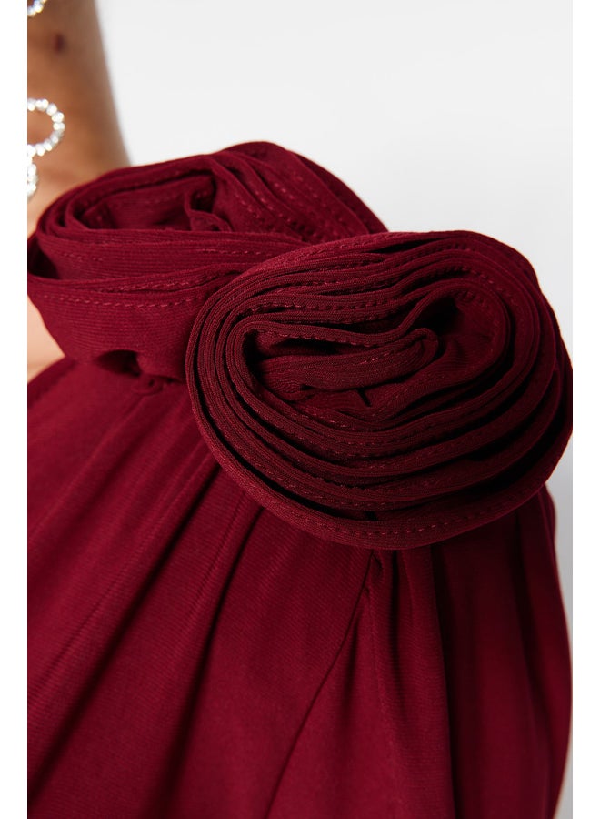 trendyol جسم مزود بإكسسوارات ذو ياقة مزدوجة الصدر باللون الأحمر الداكن TPRAW24BD00012 - Image 5