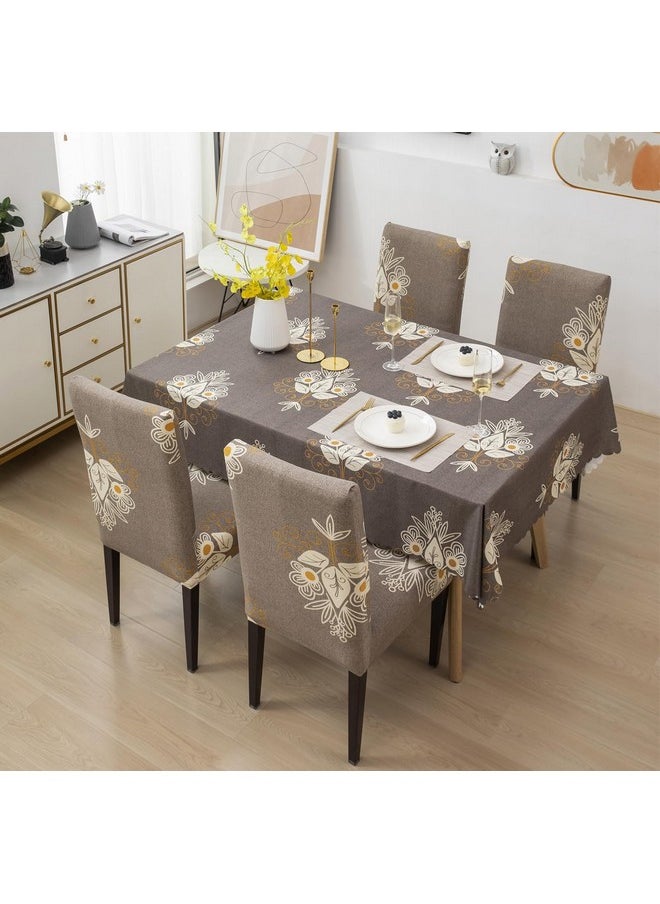 HOUSE OF QUIRK House of Quirk Dining Chair Cover with Table Covers for Kitchen Waterproof Dining Table Cloth (Beige Brocade, 1 Table Cover + 4 Chair Cover)  - Image 1