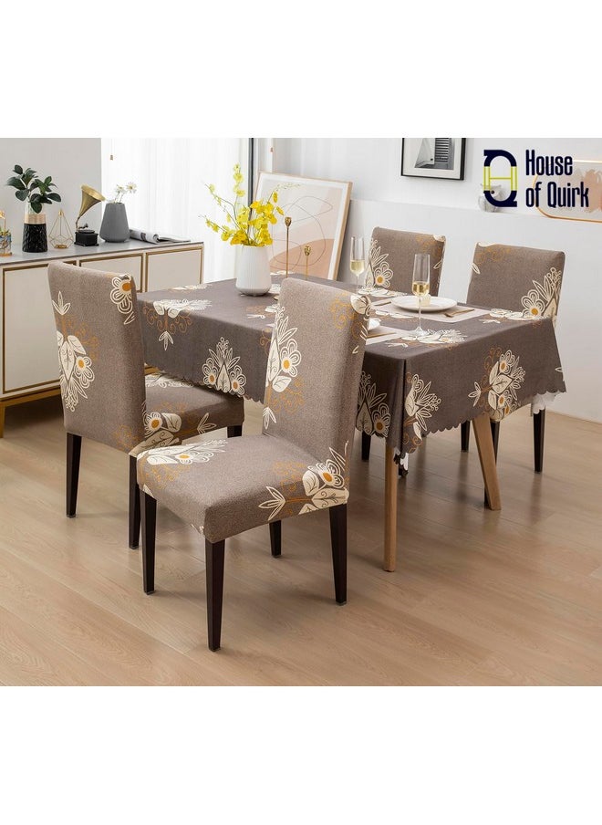 HOUSE OF QUIRK House of Quirk Dining Chair Cover with Table Covers for Kitchen Waterproof Dining Table Cloth (Beige Brocade, 1 Table Cover + 4 Chair Cover)  - Image 3