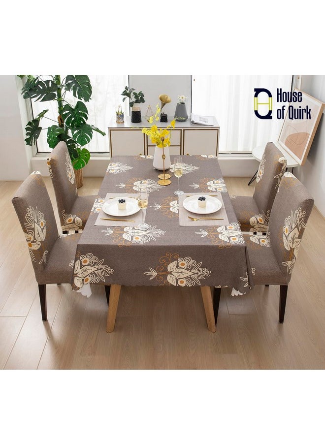 HOUSE OF QUIRK House of Quirk Dining Chair Cover with Table Covers for Kitchen Waterproof Dining Table Cloth (Beige Brocade, 1 Table Cover + 4 Chair Cover)  - Image 2