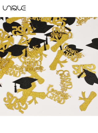 Graduation Confetti Double-Sided Glitter Decorations - 100 Pcs Class of 2025 Graduation Confetti for Party Table Scatter Decorations - Congrats Grad 2025 Table Decor Party Favors (Gold Black) - view 4