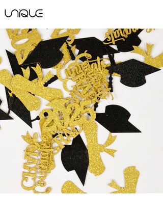 Graduation Confetti Double-Sided Glitter Decorations - 100 Pcs Class of 2025 Graduation Confetti for Party Table Scatter Decorations - Congrats Grad 2025 Table Decor Party Favors (Gold Black) - view 5