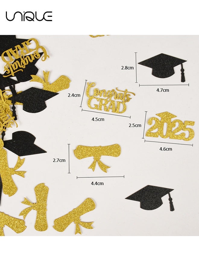 يونيك حلويات التخرج ديكورات بريق على الوجهين - 100 قطعة حلويات تخرج من فئة 2025 لزينة مبعثرة طاولة الحفلات - مبروك Grad 2025 هدايا حفلات ديكور الطاولة (أسود ذهبي) - Image 2