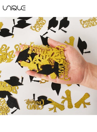Graduation Confetti Double-Sided Glitter Decorations - 100 Pcs Class of 2025 Graduation Confetti for Party Table Scatter Decorations - Congrats Grad 2025 Table Decor Party Favors (Gold Black) - view 3