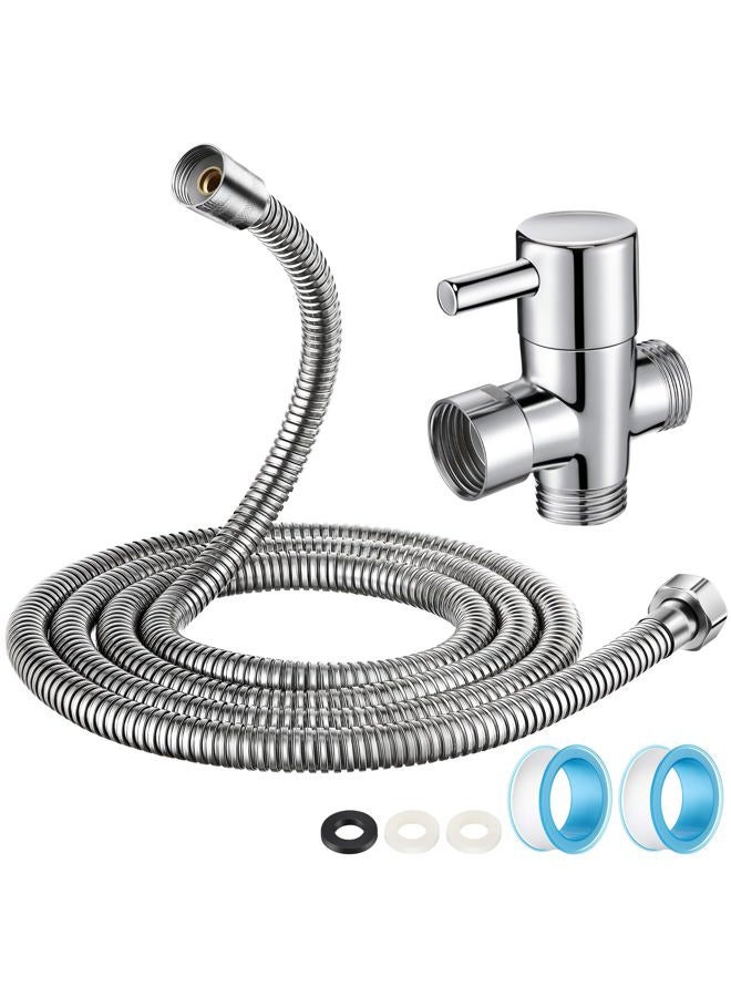 Dreyoo 79 in Extra-Long Stainless Steel Shower Hose & Brass G1/2 3-Way Diverter Combo Kit with 2 Plumber Tape, Flexible Handheld Head Hose, Shower Arm Diverter Valve for Universal Replacement - Image 1