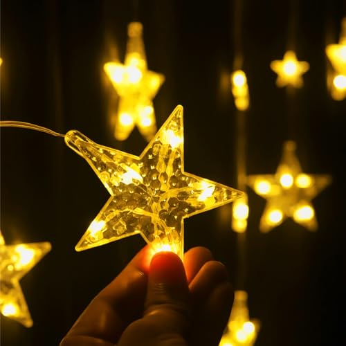 Lexton 72 LED Star Curtain Light | 9 Big with 27 Small Stars | 8 Lighting Modes | String Light for Diwali, Wedding, Festival, Party, Wall & Window Decoration (Pack of 1, Warm White) - Image 2