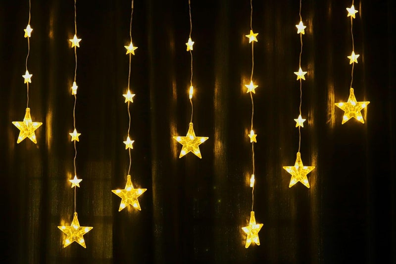 Lexton 72 LED Star Curtain Light | 9 Big with 27 Small Stars | 8 Lighting Modes | String Light for Diwali, Wedding, Festival, Party, Wall & Window Decoration (Pack of 1, Warm White) - Image 3
