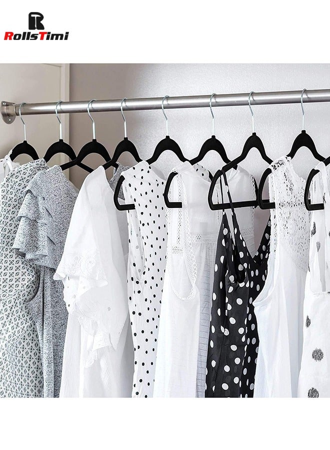 رولستيمي 100 قطعة المخملية عدم الانزلاق 360 درجة قطب الشماعات الأسود - Image 3