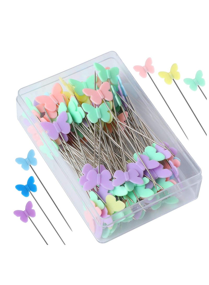 Excefore 2.16 Inch Sewing Pins Flat Head Straight Pins Butterfly Head Sewing Pins Straight Quilting Pins for Sewing DIY Projects Dressmaker Jewelry Decoration for Daily Sewing, Crafts - Image 1
