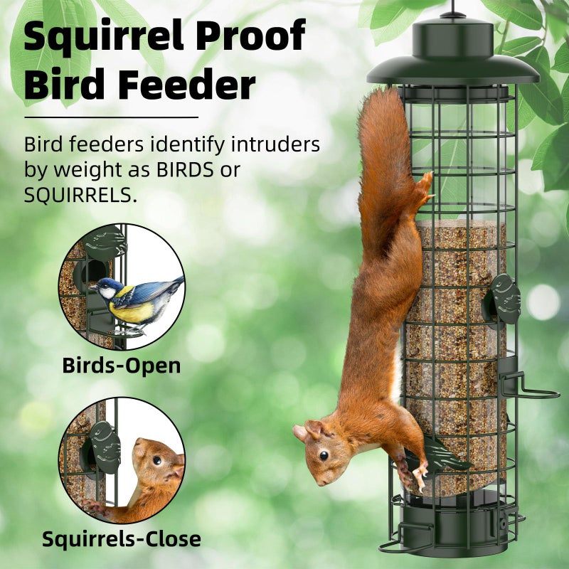 Niser Squirrel Proof Bird Feeder,Metal Mesh Bird Feeders for Outdoors Hanging,Gravity Protection Squirrel Proof Wild Bird Feeders with Finch Cardinal Chickadee,3LB Large Capacity,Green - Image 2