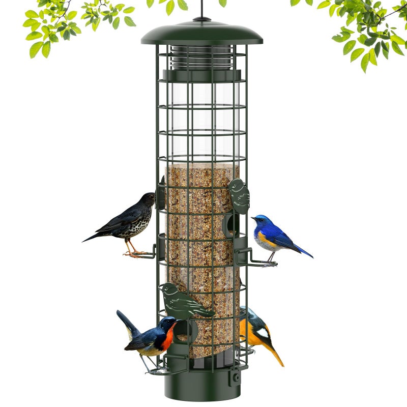 Niser Squirrel Proof Bird Feeder,Metal Mesh Bird Feeders for Outdoors Hanging,Gravity Protection Squirrel Proof Wild Bird Feeders with Finch Cardinal Chickadee,3LB Large Capacity,Green - Image 1