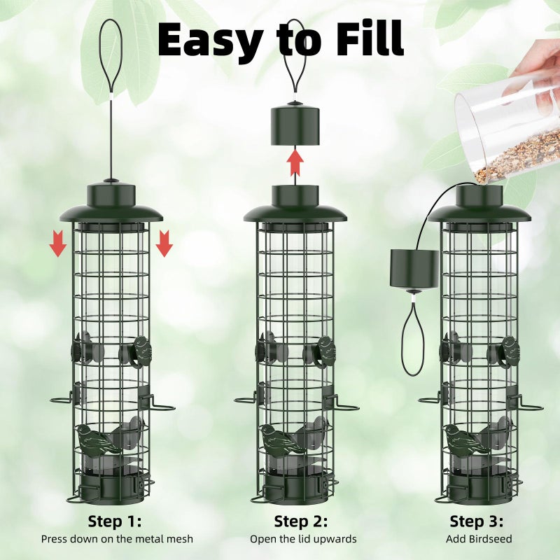 Niser Squirrel Proof Bird Feeder,Metal Mesh Bird Feeders for Outdoors Hanging,Gravity Protection Squirrel Proof Wild Bird Feeders with Finch Cardinal Chickadee,3LB Large Capacity,Green - Image 3