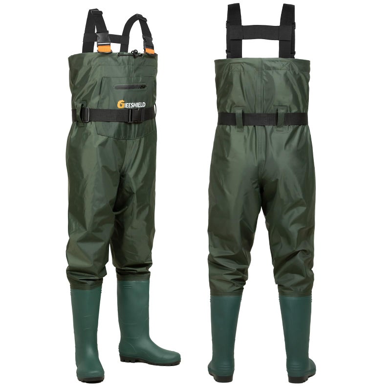 GIEESHIELD Waterproof Bootfoot Chest Waders for Men and Women, Lightweight 2-Ply Nylon/PVC Fishing & Hunting Waders with Boot Hanger - Green (Green, 11) - Image 5