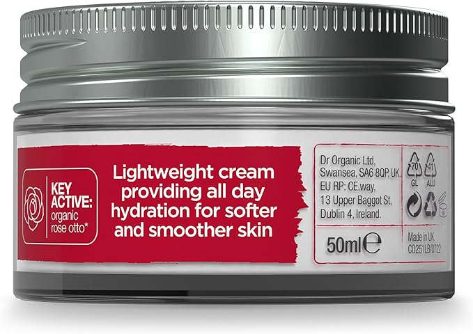 dr.organic Dr Organic Rose Otto Day Cream Moisturising Wrinkles Natural Vegan CrueltyFree Paraben SLSFree Plastic Free Recycled Recyclable Certified Organic 50ml Packaging may vary - Image 4