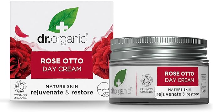 dr.organic Dr Organic Rose Otto Day Cream Moisturising Wrinkles Natural Vegan CrueltyFree Paraben SLSFree Plastic Free Recycled Recyclable Certified Organic 50ml Packaging may vary - Image 1