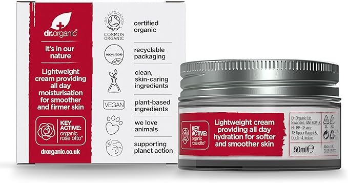 dr.organic Dr Organic Rose Otto Day Cream Moisturising Wrinkles Natural Vegan CrueltyFree Paraben SLSFree Plastic Free Recycled Recyclable Certified Organic 50ml Packaging may vary - Image 3