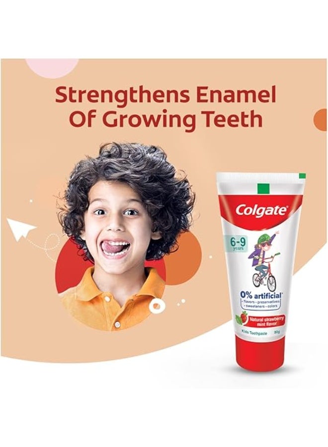 Colgate Kids Toothpaste with 0% Artificial Preservatives, Colours, Sweeteners for Whitening (6-9 Years, Natural Strawberry Mint Flavour - 80g Tube) - Image 2