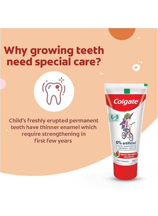 Colgate Kids Toothpaste with 0% Artificial Preservatives, Colours, Sweeteners for Whitening (6-9 Years, Natural Strawberry Mint Flavour - 80g Tube) - Image 3