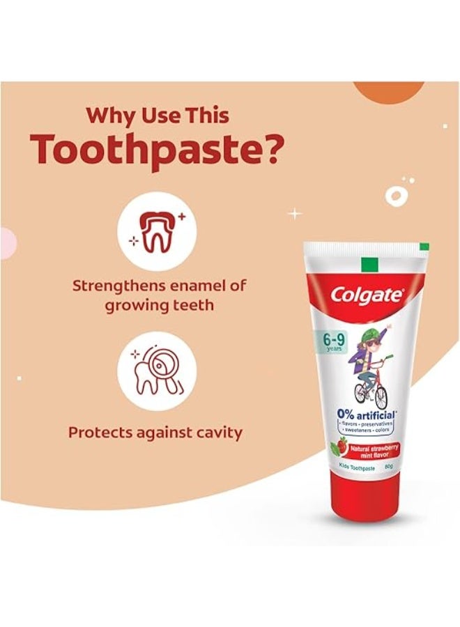 Colgate Kids Toothpaste with 0% Artificial Preservatives, Colours, Sweeteners for Whitening (6-9 Years, Natural Strawberry Mint Flavour - 80g Tube) - Image 4