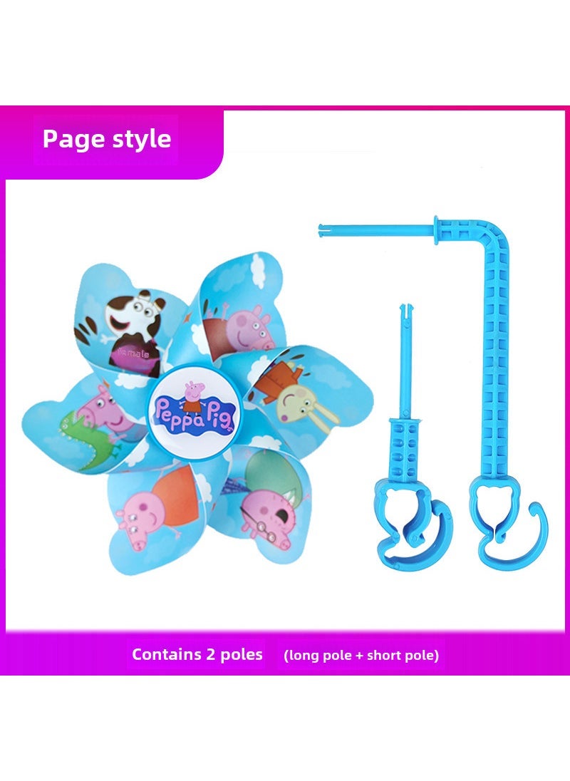 Colorful Kids Scooter Streamers Windmill Handlebar Decorations [Page] Long Rod + Short Rod