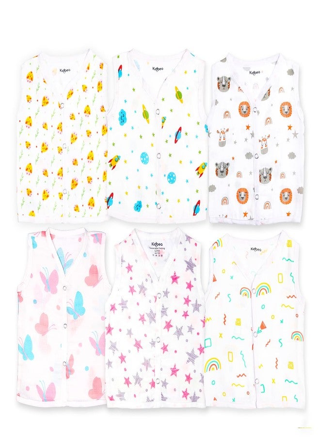 معرف com لهذا التطبيق هو جابلا كيدبيا بأزرار من قطن الموسلين العضوي | جابلا أبيض | للأولاد والبنات | جابلا صيفي | منتجات أطفال مريحة | صدرية بدون أكمام | عبوة متنوعة من 6 قطع بألوان متعددة ومقاس 3-6 أشهر - Image 1