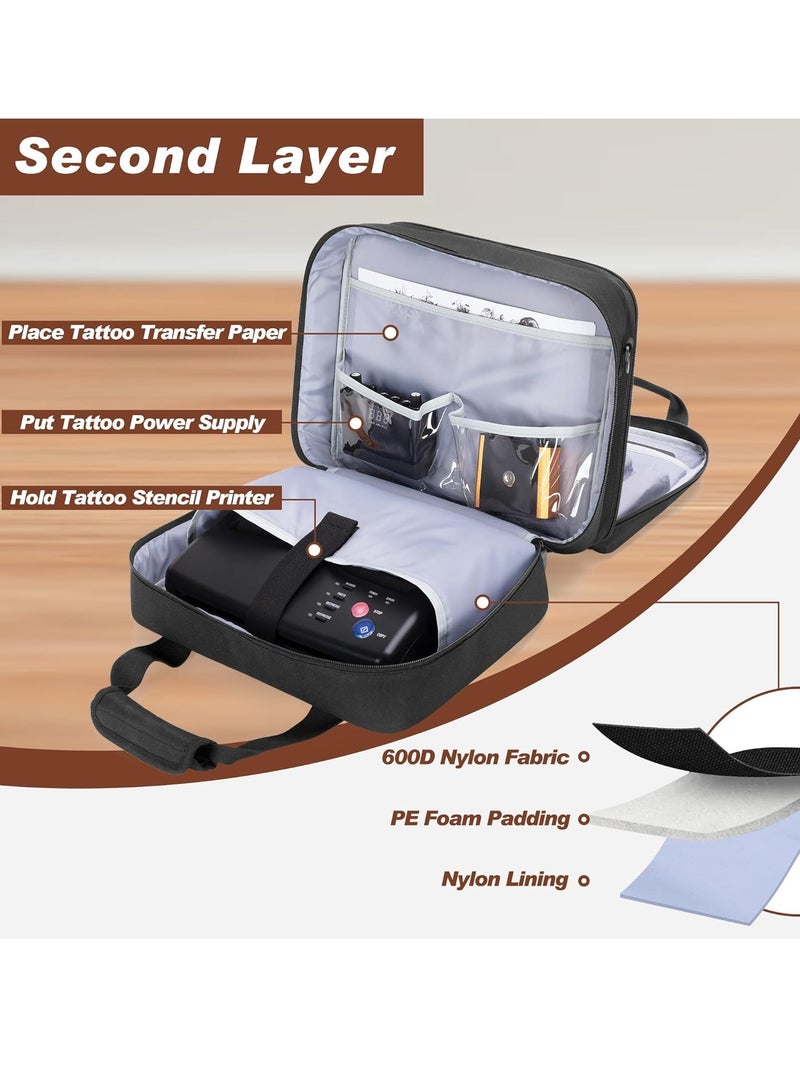 YARWO Yarwo Tattoo Kit Travel Bag, Double-layer Tattoo Supplies Carrying Case for Tattoo Stencil Printer, Tattoo Ink Organizer for 24 Bottles, Tattoo Guns, Tattoo Equipment and IPAD, Black (PATENT DESIGN) - Image 3