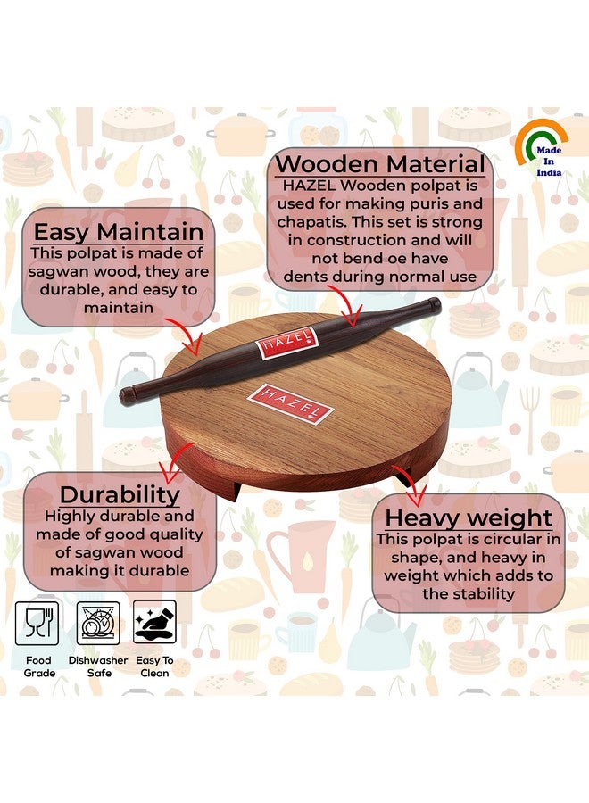 HAZEL Sagwan Polpat Chakla Roti Chapati Maker 24 cm with Sheesham Roti Roller Belan Rolling Pin 34 cm - Image 3