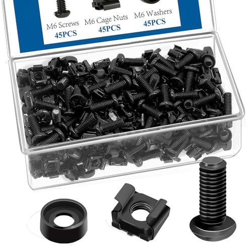 Sunxeke 45 Pack M6 x 16mm Rack Mount Screws,Cage Nuts for Rack Mount Server Shelves,Routers,Rack Mount Server Cabinet.Server Rack Screws,Square Insert Nuts and Washers with Box - Image 1
