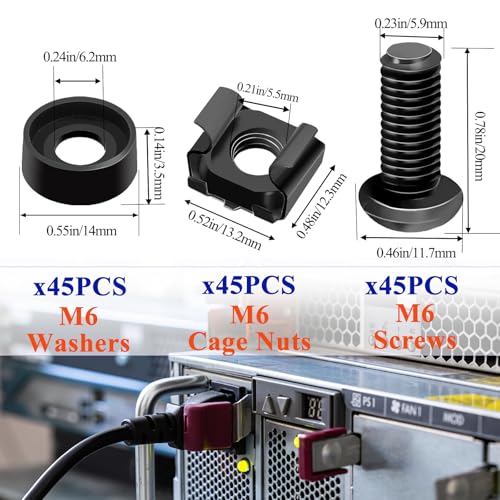 Sunxeke 45 Pack M6 x 16mm Rack Mount Screws,Cage Nuts for Rack Mount Server Shelves,Routers,Rack Mount Server Cabinet.Server Rack Screws,Square Insert Nuts and Washers with Box - Image 2
