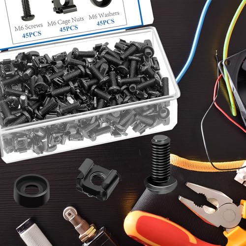 Sunxeke 45 Pack M6 x 16mm Rack Mount Screws,Cage Nuts for Rack Mount Server Shelves,Routers,Rack Mount Server Cabinet.Server Rack Screws,Square Insert Nuts and Washers with Box - Image 4